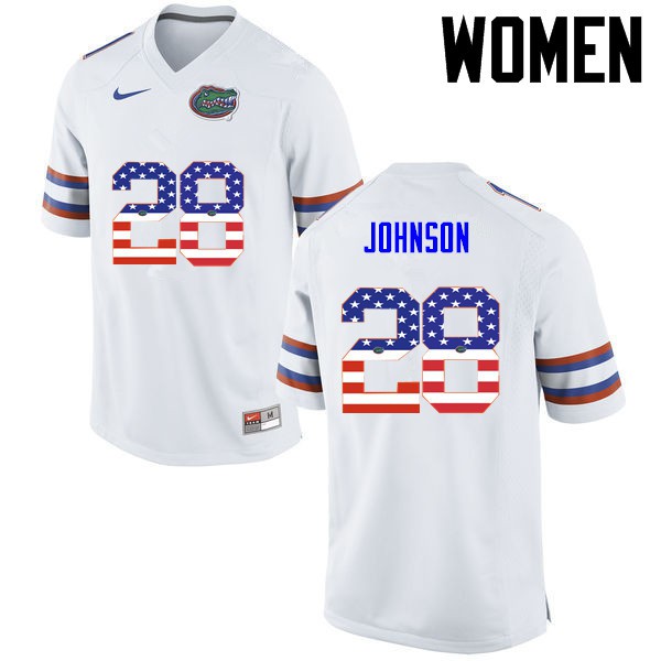 Florida Gators Women #28 Kylan Johnson College Football Jersey USA Flag Fashion White